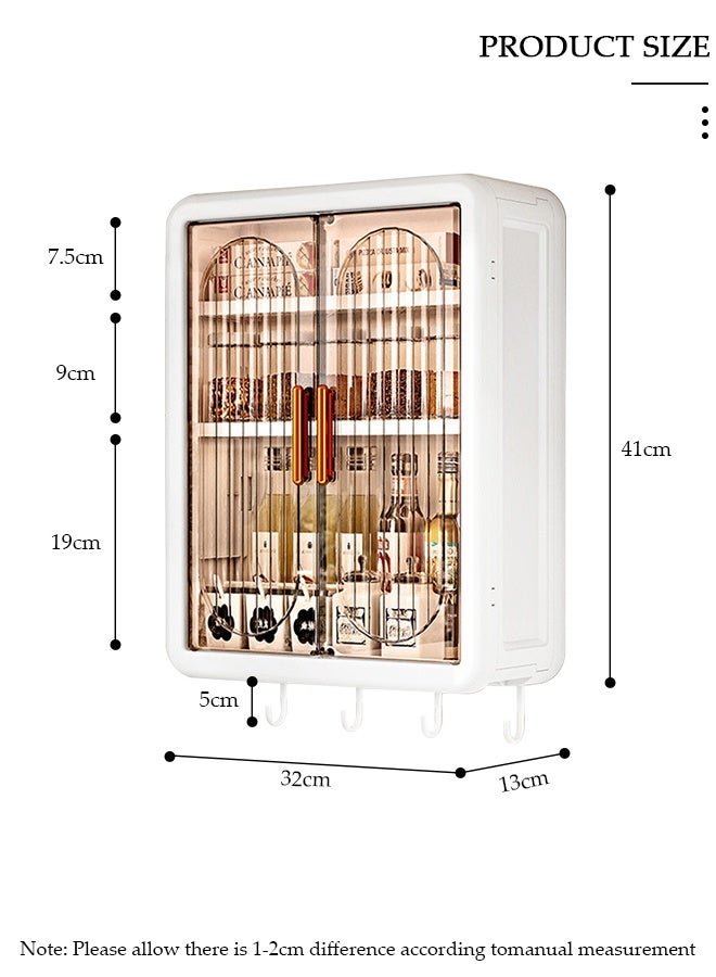 DUNISO Bathroom Shelf Wall Mounted,Bathroom Organizers and Storage, 2-Tier Over The Toilet Storage Rack, Kitchen Cabinet Cosmetics Makeup Organizer with Door and Hooks,Utility Shelves for Bathroom Kitchen - Image 2